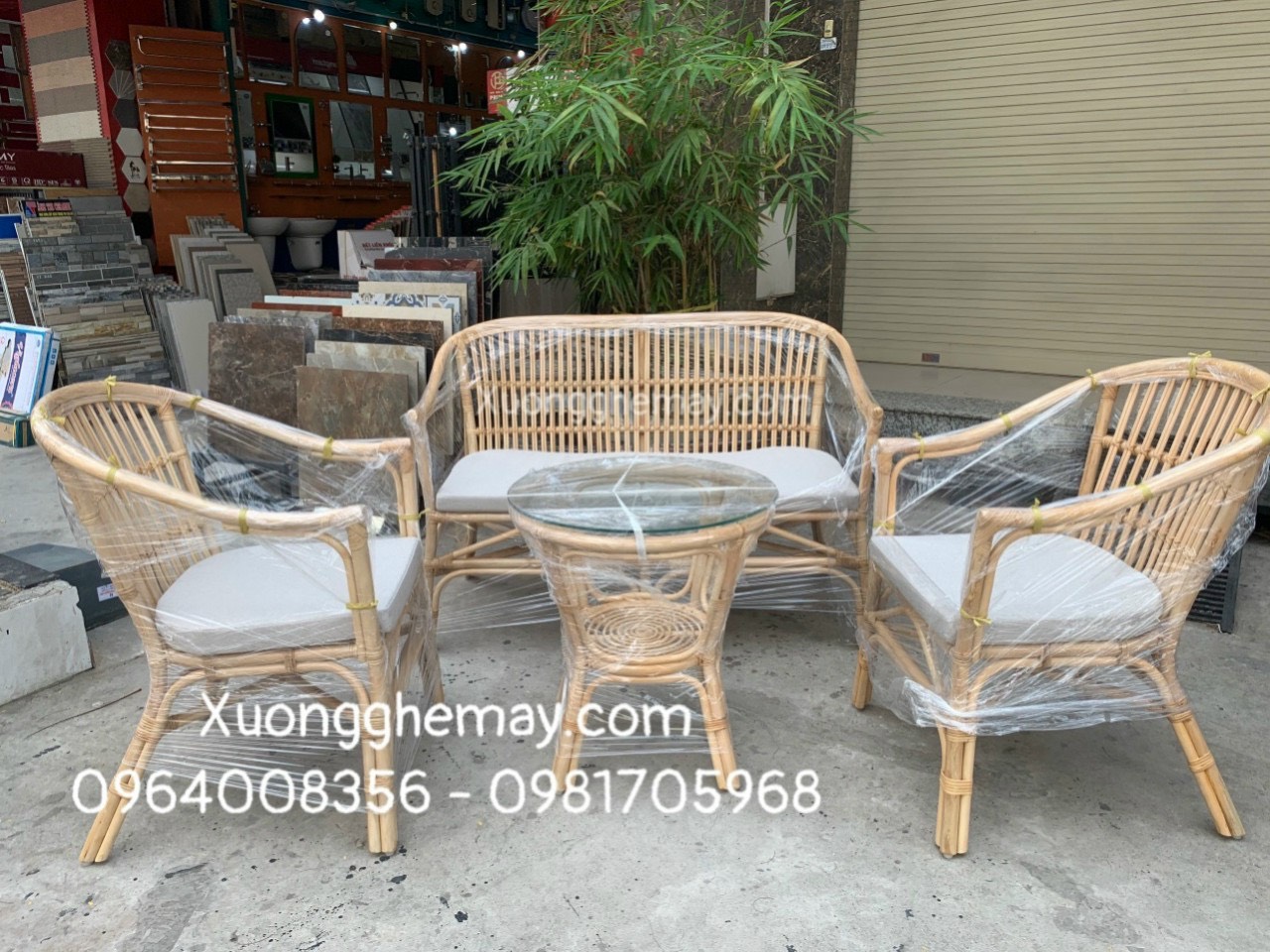 
								Bàn ghế mây tre đan SM54