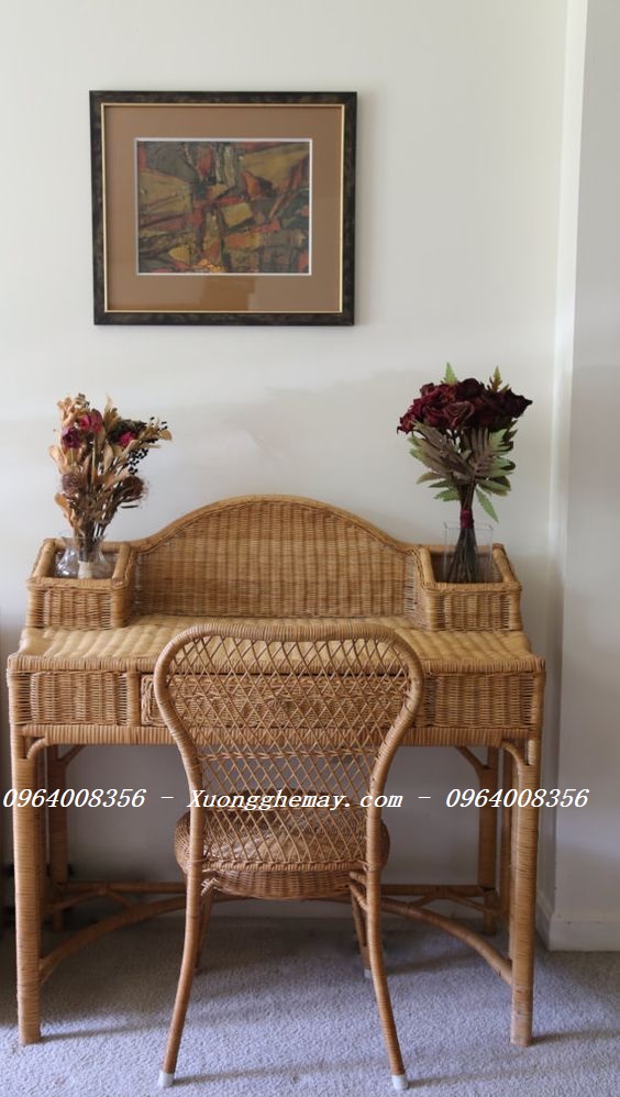 
								bộ bàn ghế trang điểm mây tre đan